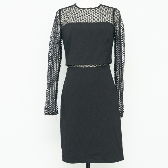 Aiden by Adrianna Papell -  Mesh-Trim Sheath Crepe Dress - Picture 2 of 10